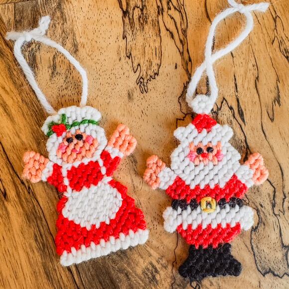 Collection of 17-Charming Vintage Christmas Themed Crochet Needlepoint Ornaments - Picture 1 of 9